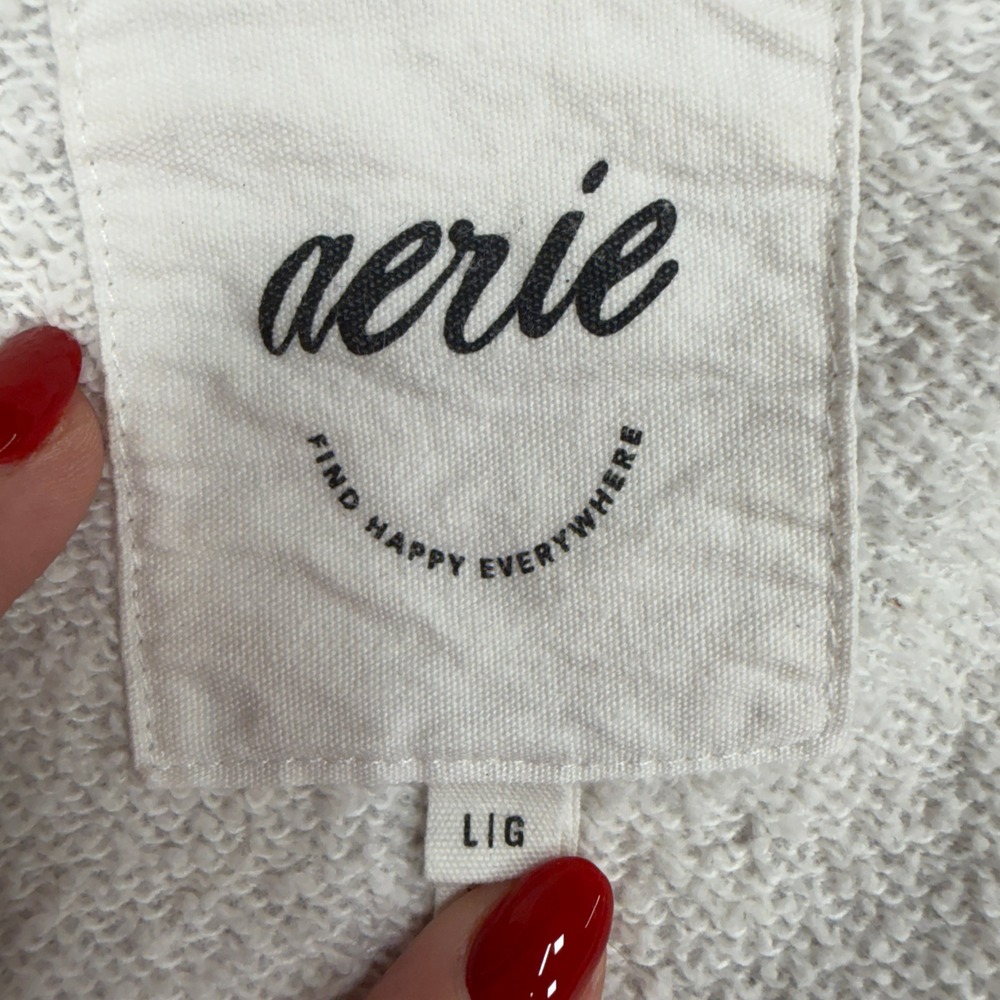 aerie L Down To Earth Quarter Zip Sweatshirt Overisized Gray Relaxed Fit Cozy - Picture 6 of 14